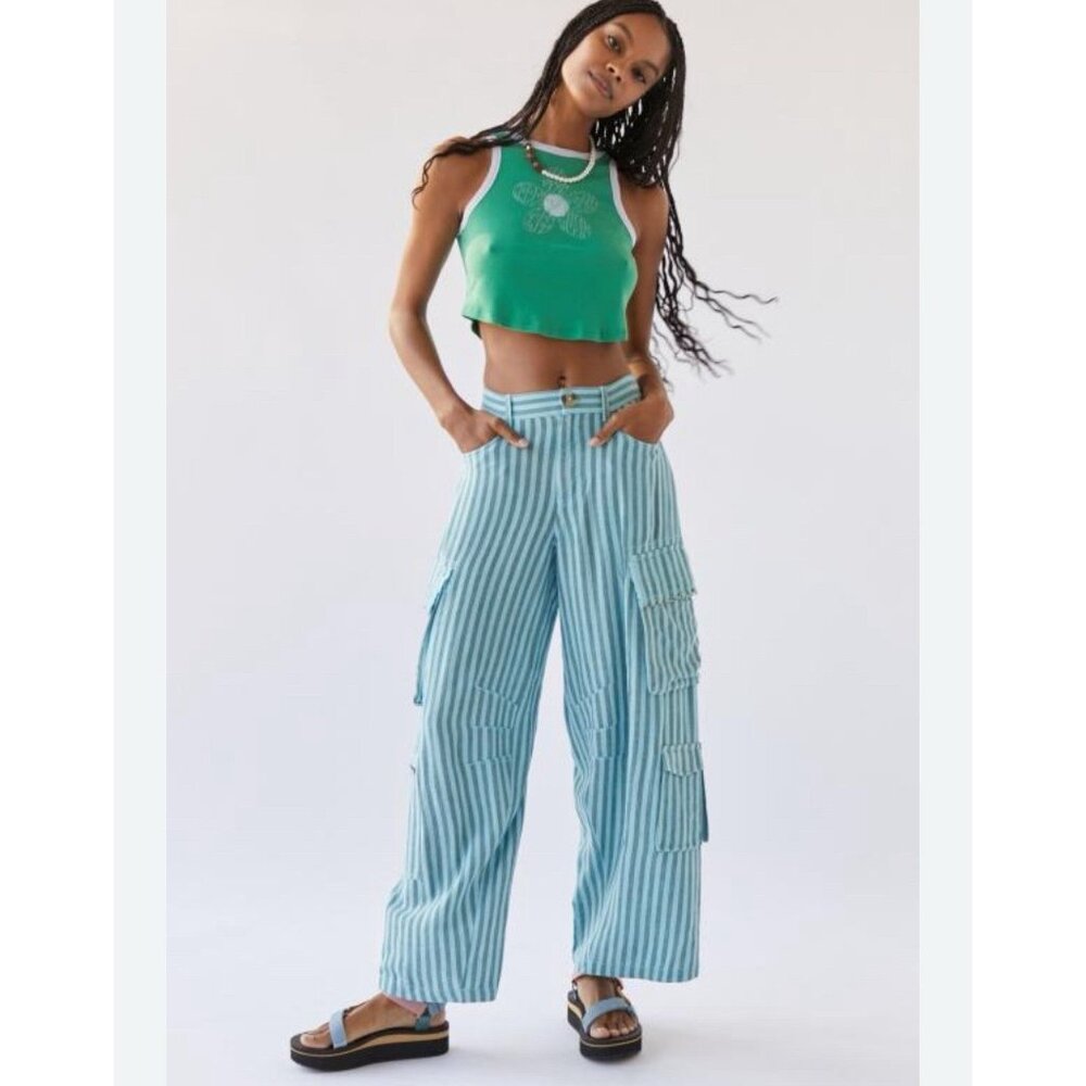 Urban Outfitters Blue Striped Pants NEW Size Medium Blue Green